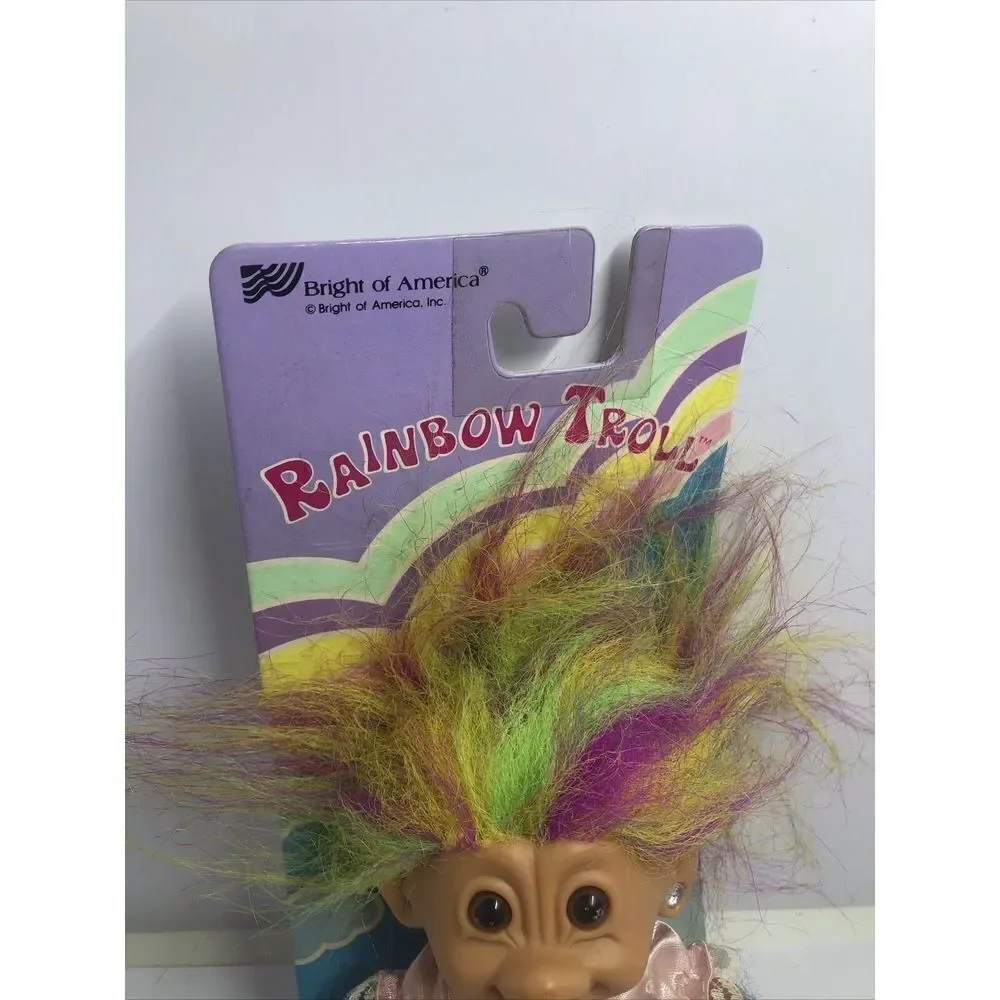 Vintage Bright of America Troll Doll Rainbow Hair Heart Earring